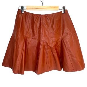Very J Caramel Brown Faux Leather Lined Circle Skater Mini Skirt Women's Size M